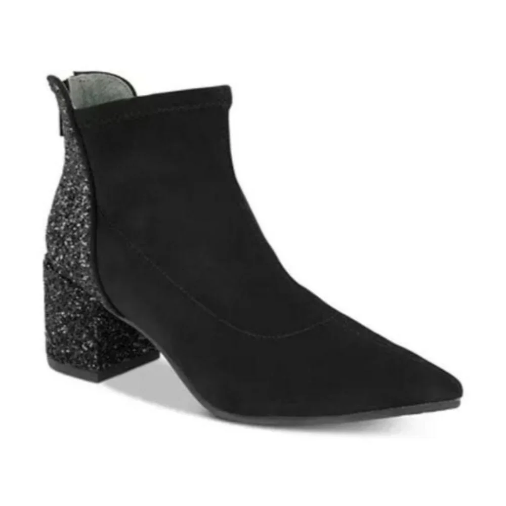 Adrianna Papell Black Honey Leather Suede Sequin Pointed Toe Ankle Bootie 6.5